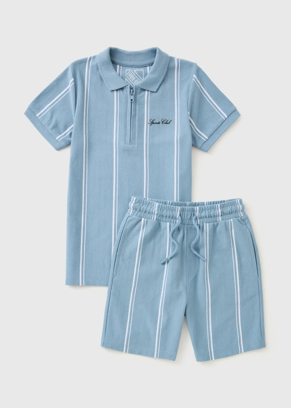 Boys Blue Pique Stripe Polo & Shorts Set (7-15yrs) - Age 7 Years Image 1