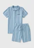 Boys Blue Pique Stripe Polo & Shorts Set (7-15yrs) - Age 7 Years Image 1