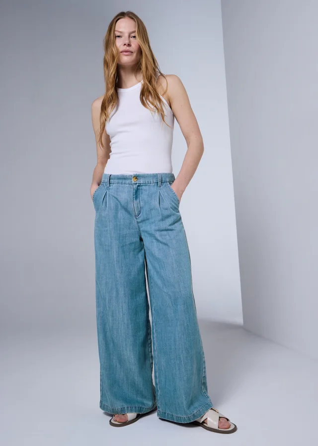 Mid Wash Lyocell Wide Leg Trousers