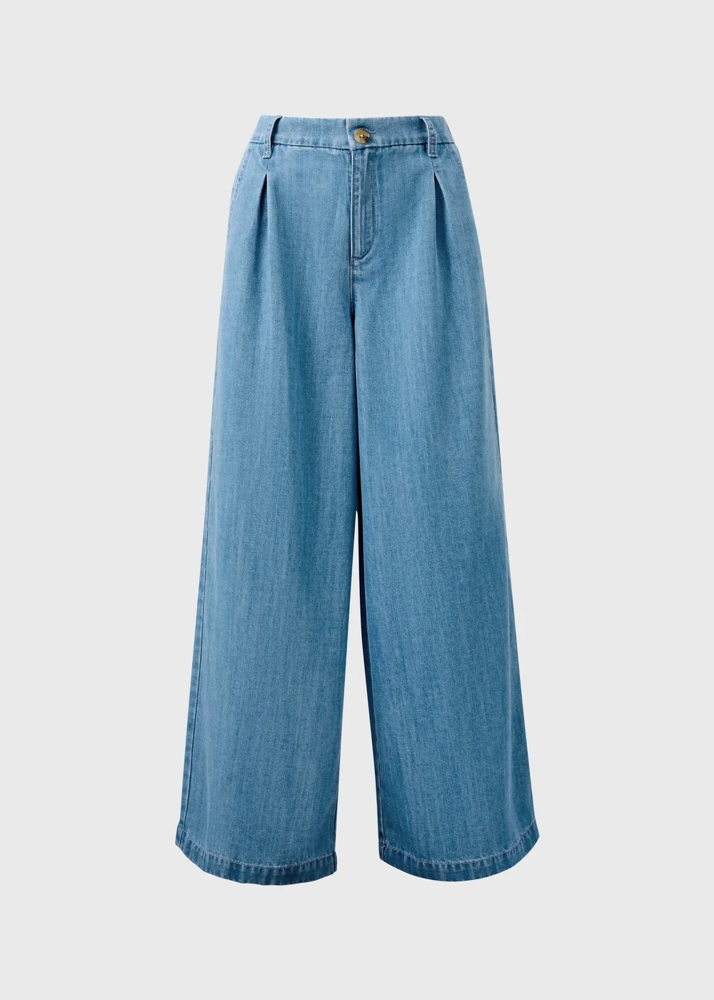 Mid Wash Lyocell Wide Leg Trousers - Size 08 29 leg Image 1