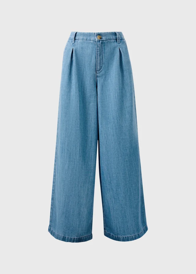 Mid Wash Lyocell Wide Leg Trousers