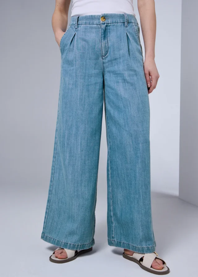 Mid Wash Lyocell Wide Leg Trousers