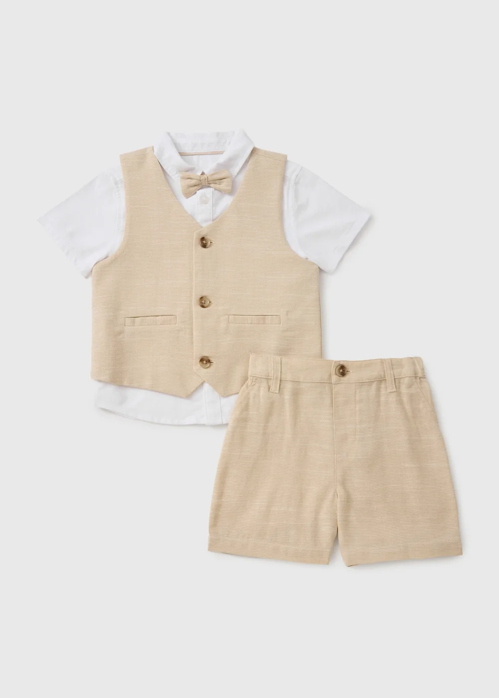 3 Piece Boys Stone Bow Tie Formal Top & Short Set (1-7yrs) - 1 to 1 half years Image 1