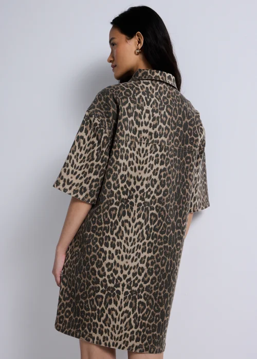 Brown Leopard Print Denim Mini Shirt Dress - 18 Image 4