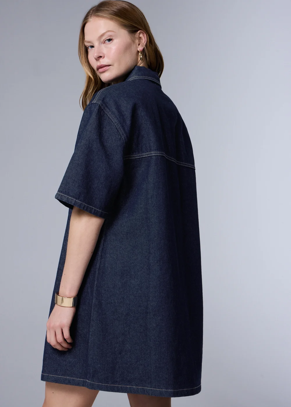 Denim Pocket Mini Dress - 8 Image 4