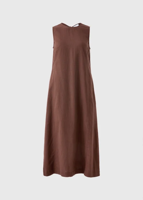 Brown Linen Rich Shift Midi Dress - 8 Image 4