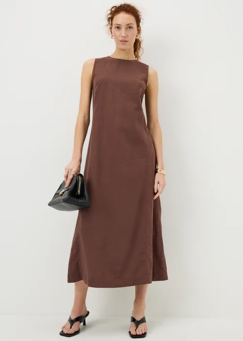 Brown Linen Rich Shift Midi Dress - 8 Image 1