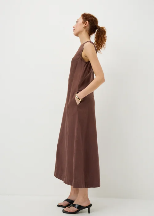 Brown Linen Rich Shift Midi Dress - 8 Image 2