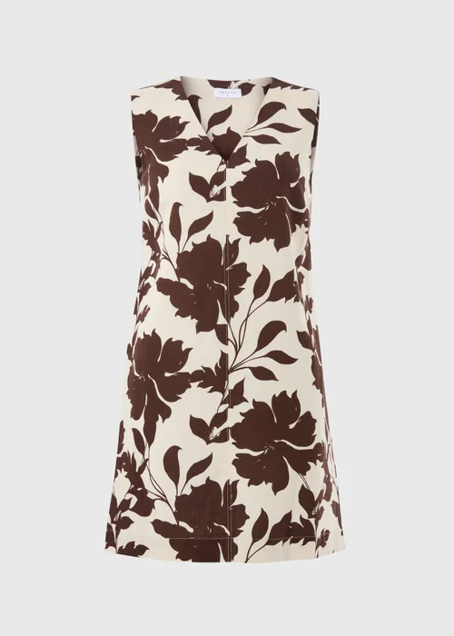 Brown Floral Linen Rich Shift Dress - 8 Image 4