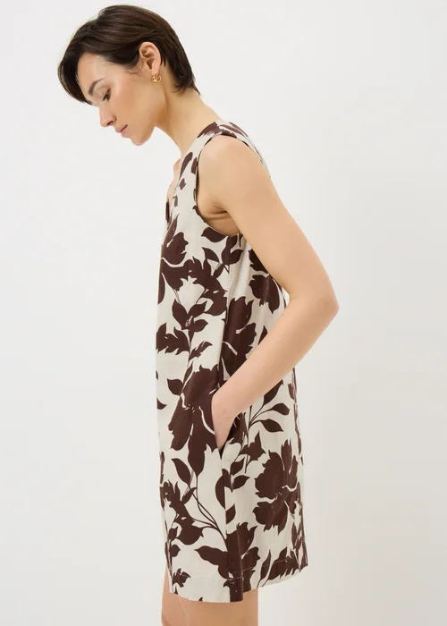 Brown Floral Linen Rich Shift Dress - 8 Image 2