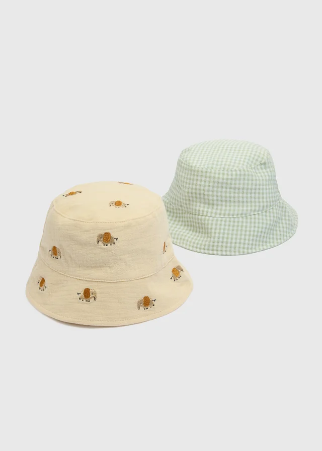 2 Pack Baby Multicolour Gingham Elephant Hats (Newborn-24mths)