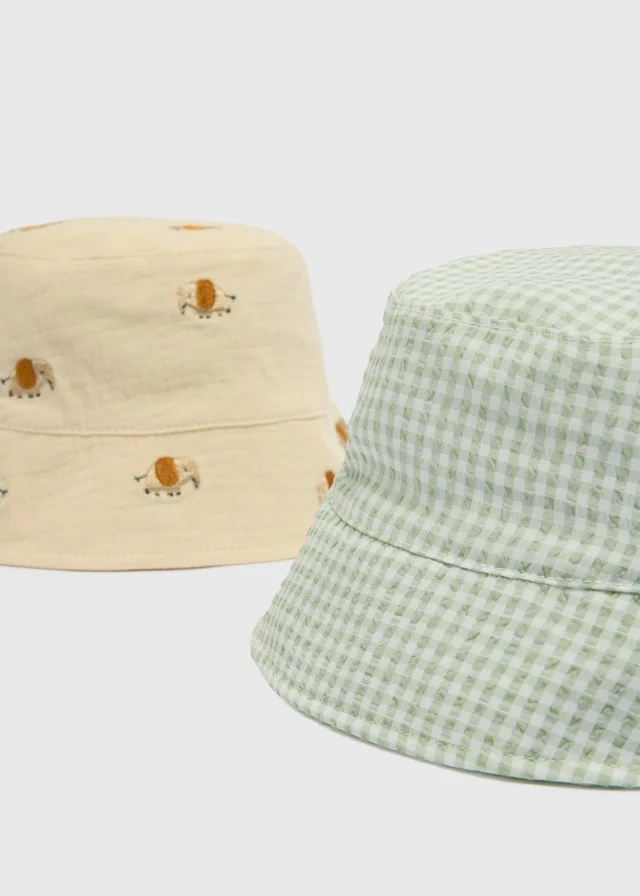 2 Pack Baby Multicolour Gingham Elephant Hats (Newborn-24mths)