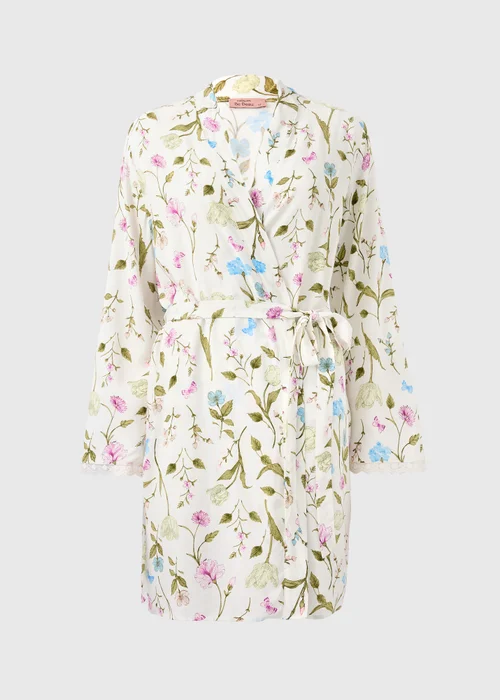 Cream Floral Viscose Dressing Gown - Size 8 Image 3