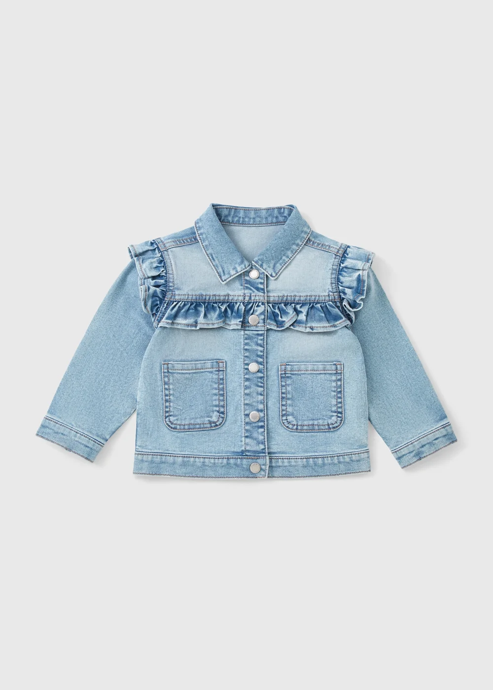 Girls Light Wash Frill Denim Jacket (1-7yrs) - 1 to 1 half years Image 1