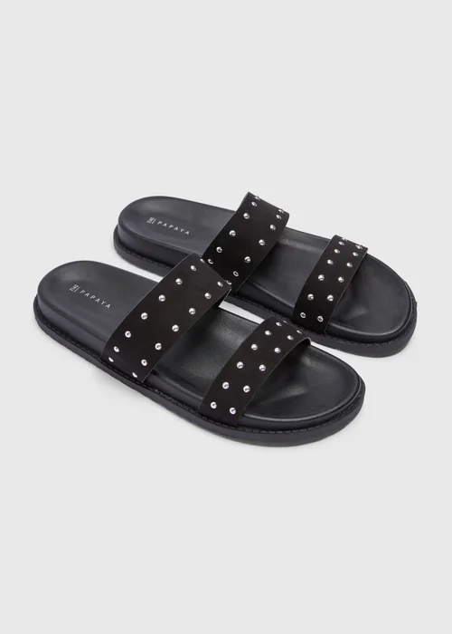 Black Faux Suede Stud Footbed Sandals - Size 6 Image 3