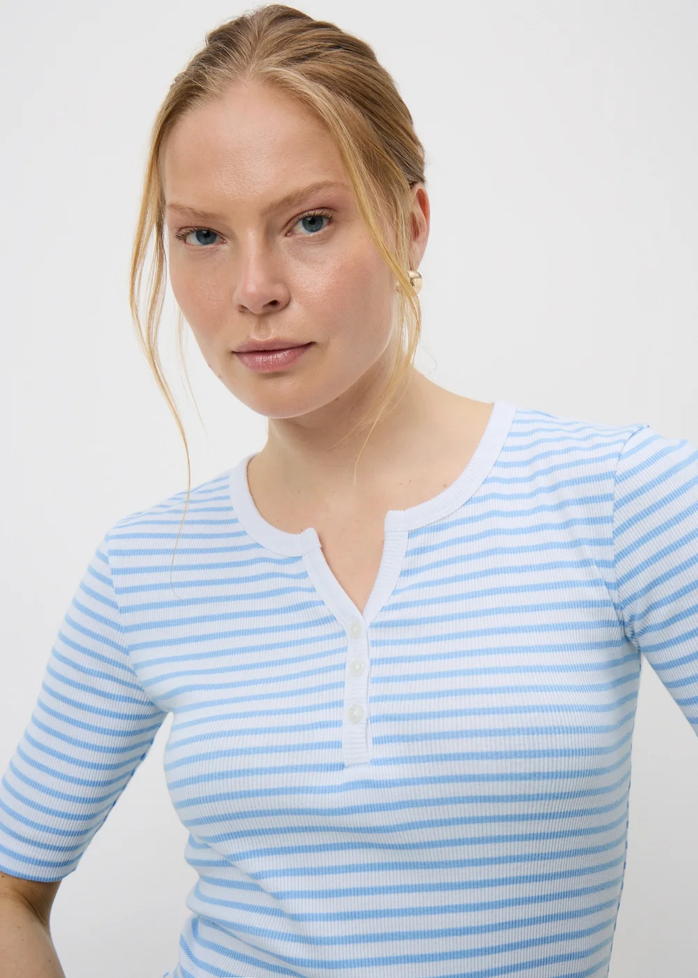 Blue Stripe Short Sleeve Henley T-Shirt - Size 8 Image 2