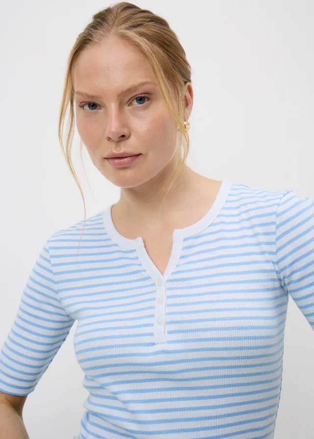 Blue Stripe Short Sleeve Henley T-Shirt