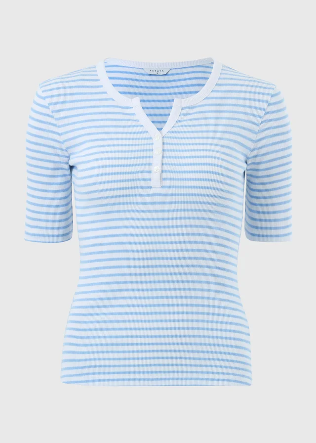 Blue Stripe Short Sleeve Henley T-Shirt