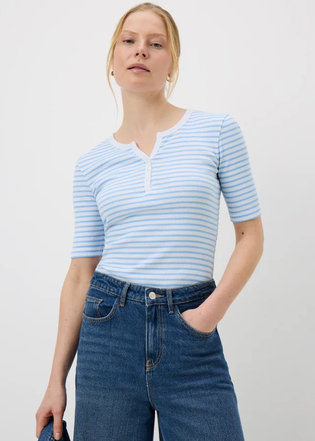 Blue Stripe Short Sleeve Henley T-Shirt