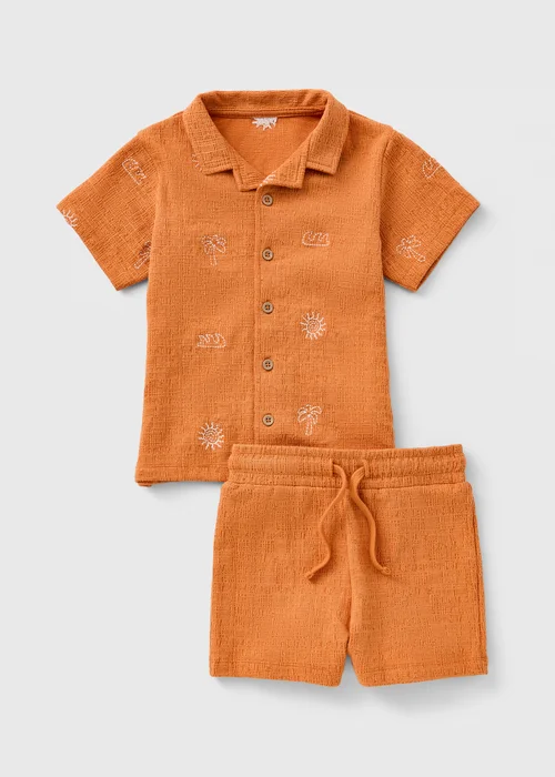 Boys Orange Holiday Embroidered Shirt & Short Set (1-7yrs) - 1-1.5 Yrs Image 1
