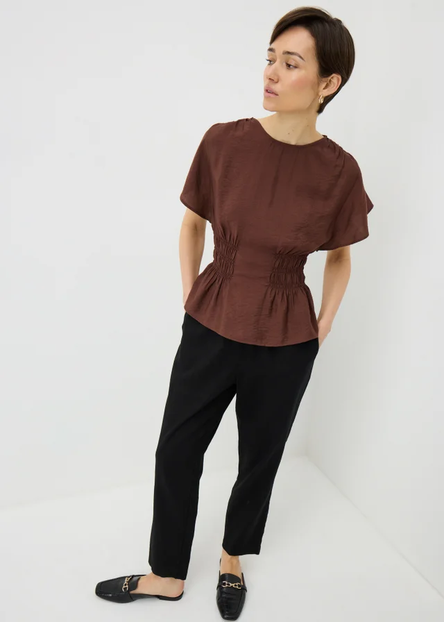 Black Linen Blend Tapered Trousers