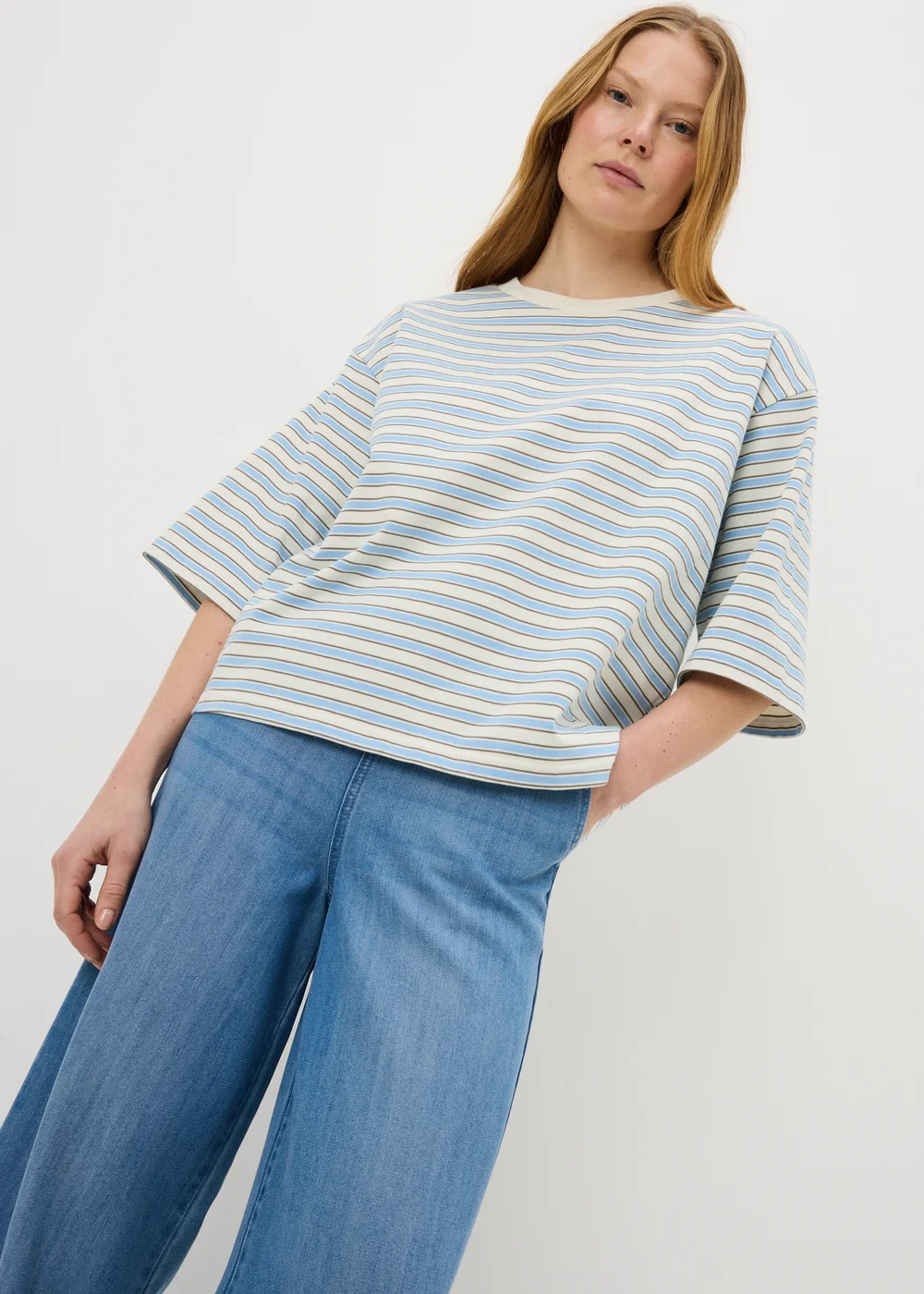 Blue Stripe Boxy T-Shirt - Small Image 1