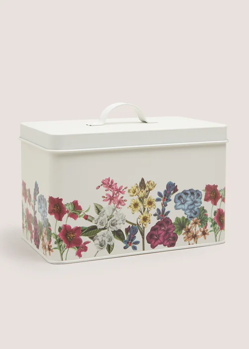 Cream Rectangle Floral Print Tin Image 1