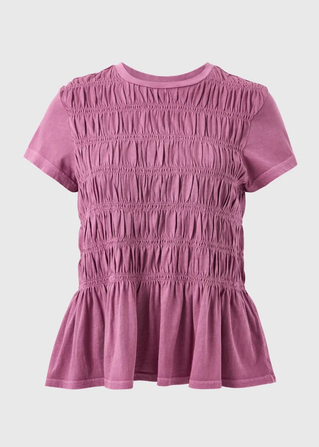 Raspberry Acid Wash Shirred Top