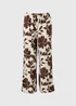 Chocolate Brown Leaf Linen Wide Leg Co Ord Trousers - Size 08 29 leg Image 4