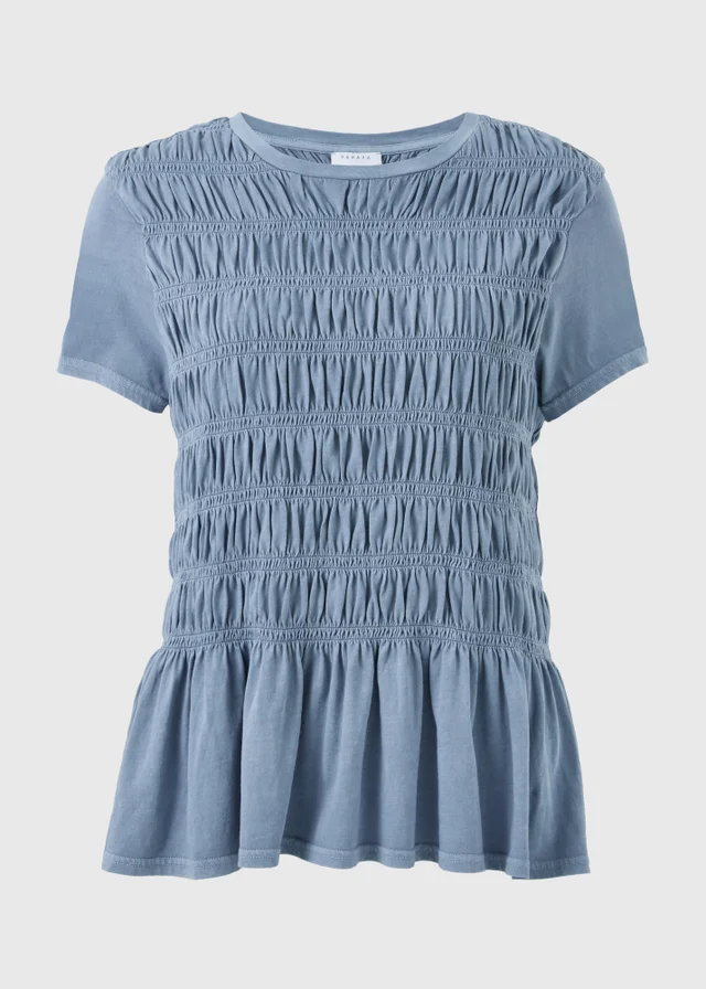 Blue Acid Wash Shirred Top