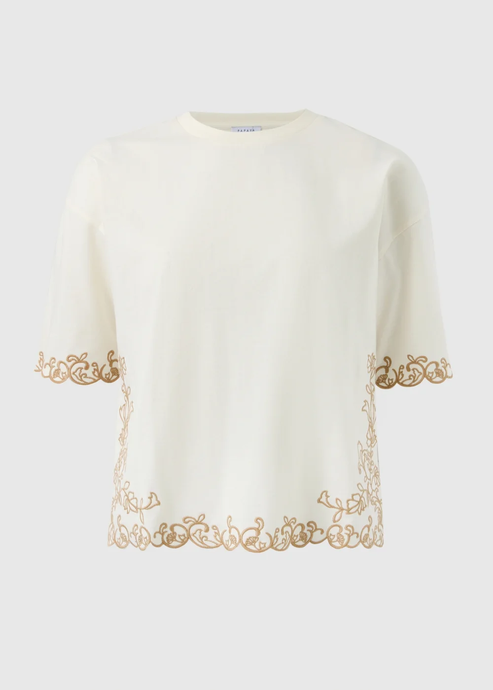 Cream Embroidered Boxy T-Shirt - Small Image 4