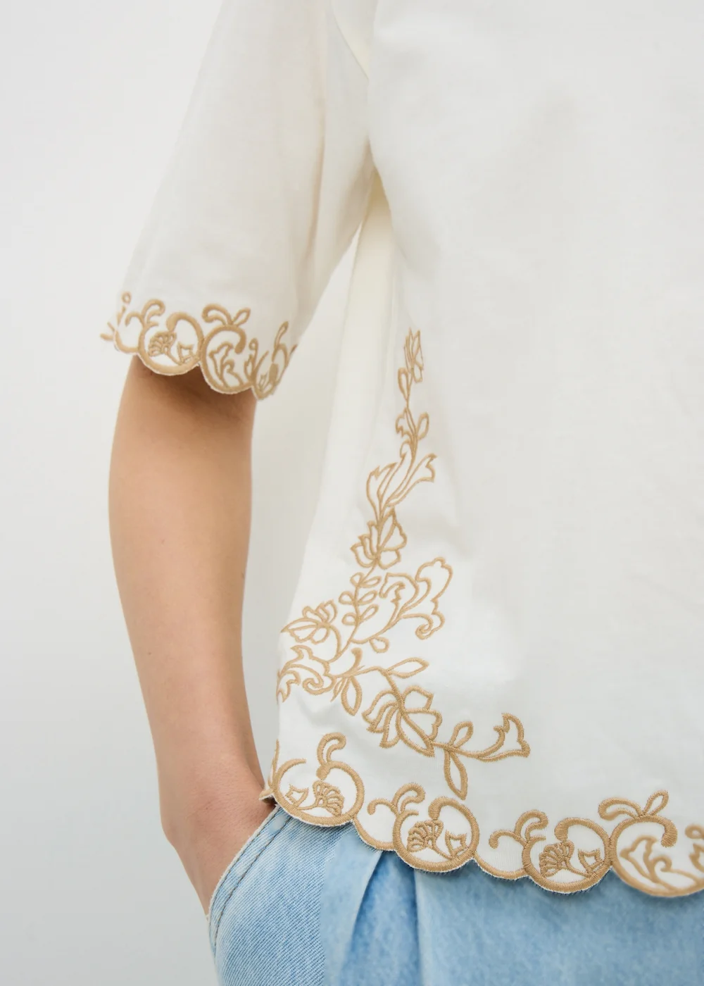 Cream Embroidered Boxy T-Shirt - Small Image 2