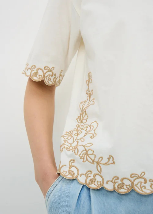 Cream Embroidered Boxy T-Shirt - Small Image 2