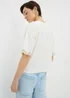 Cream Embroidered Boxy T-Shirt - Small Image 3