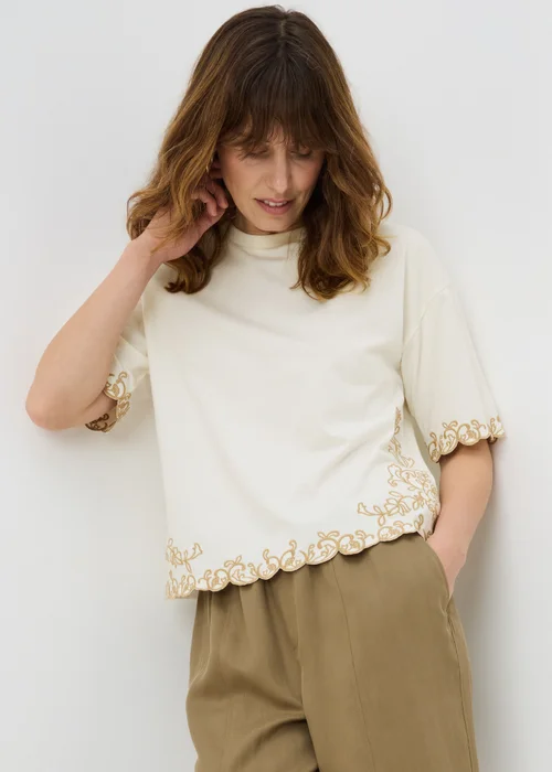 Cream Embroidered Boxy T-Shirt - XL Image 1