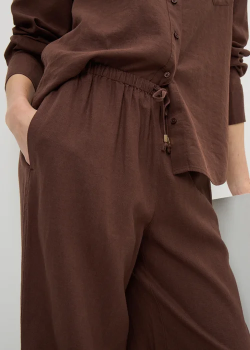 Chocolate Brown Linen Wide Leg Co Ord Trousers - Size 08 29 leg Image 2