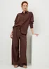 Chocolate Brown Linen Wide Leg Co Ord Trousers - Size 08 29 leg Image 1