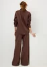 Chocolate Brown Linen Wide Leg Co Ord Trousers - Size 08 29 leg Image 3