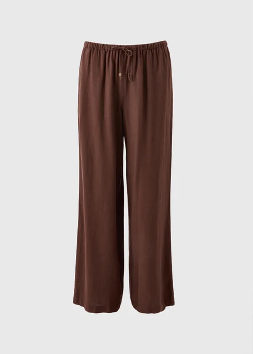 Chocolate Brown Linen Wide Leg Co Ord Trousers - Size 08 29 leg Image 4