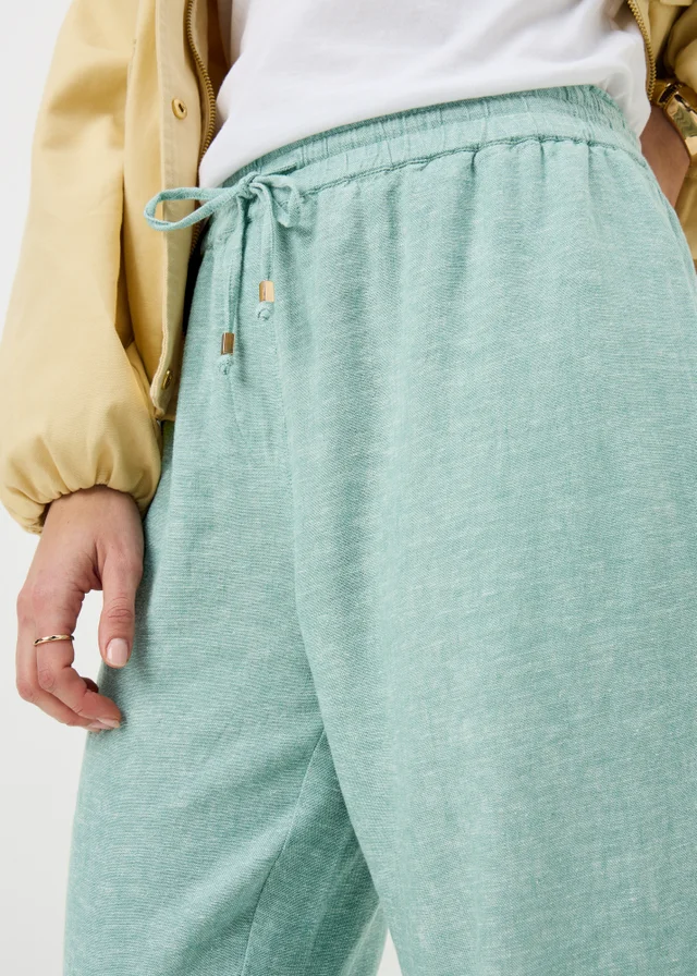 Chambray Green Linen Blend Tapered Trousers