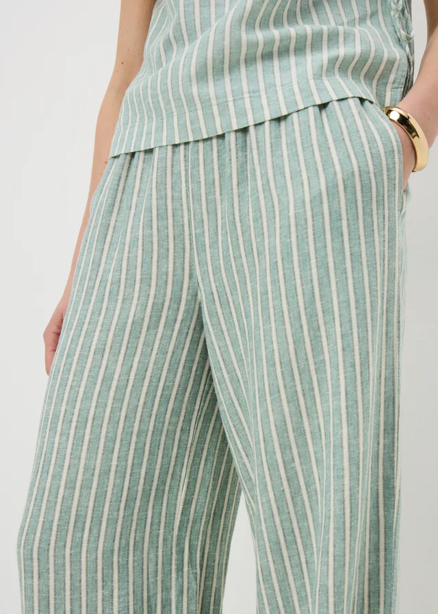 Green Stripe Linen Wide Leg Co Ord Trousers