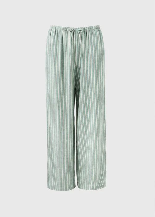 Green Stripe Linen Wide Leg Co Ord Trousers - Size 08 29 leg Image 4