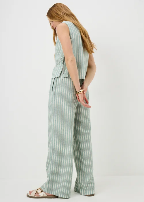 Green Stripe Linen Wide Leg Co Ord Trousers - Size 08 29 leg Image 3