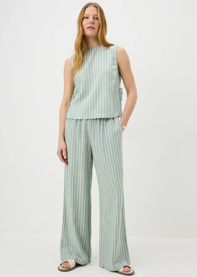 Green Stripe Linen Wide Leg Co Ord Trousers