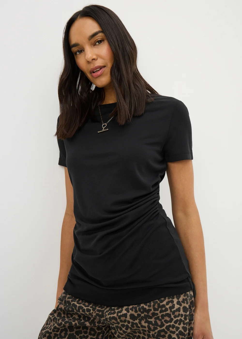 Black Short Sleeve Drape T-Shirt - Size 8 Image 1