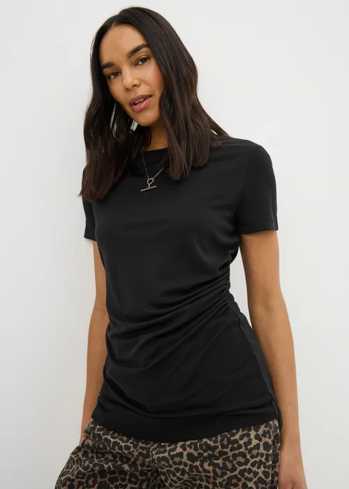 Black Short Sleeve Drape T-Shirt - Size 8 Image 1