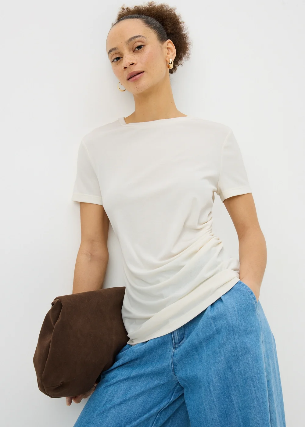 White Short Sleeve Drape T-Shirt - Size 8 Image 1