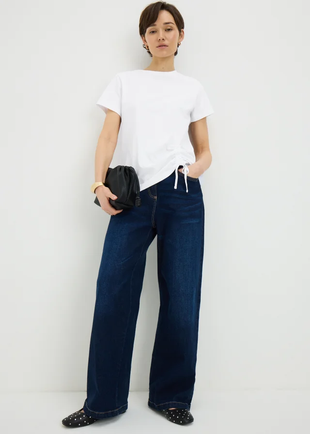 White Ruched Tie Front T-Shirt