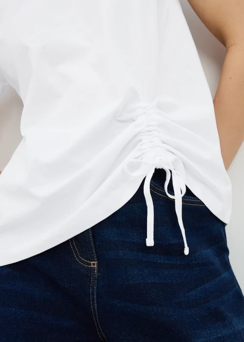 White Ruched Tie Front T-Shirt - Small Image 2