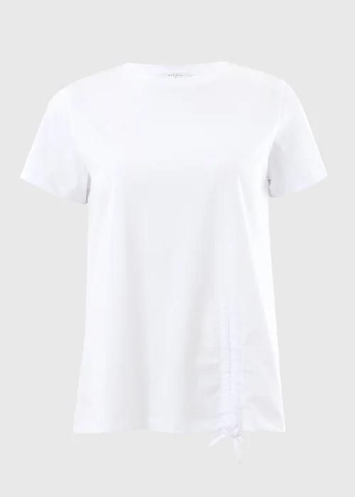 White Ruched Tie Front T-Shirt - Small Image 4